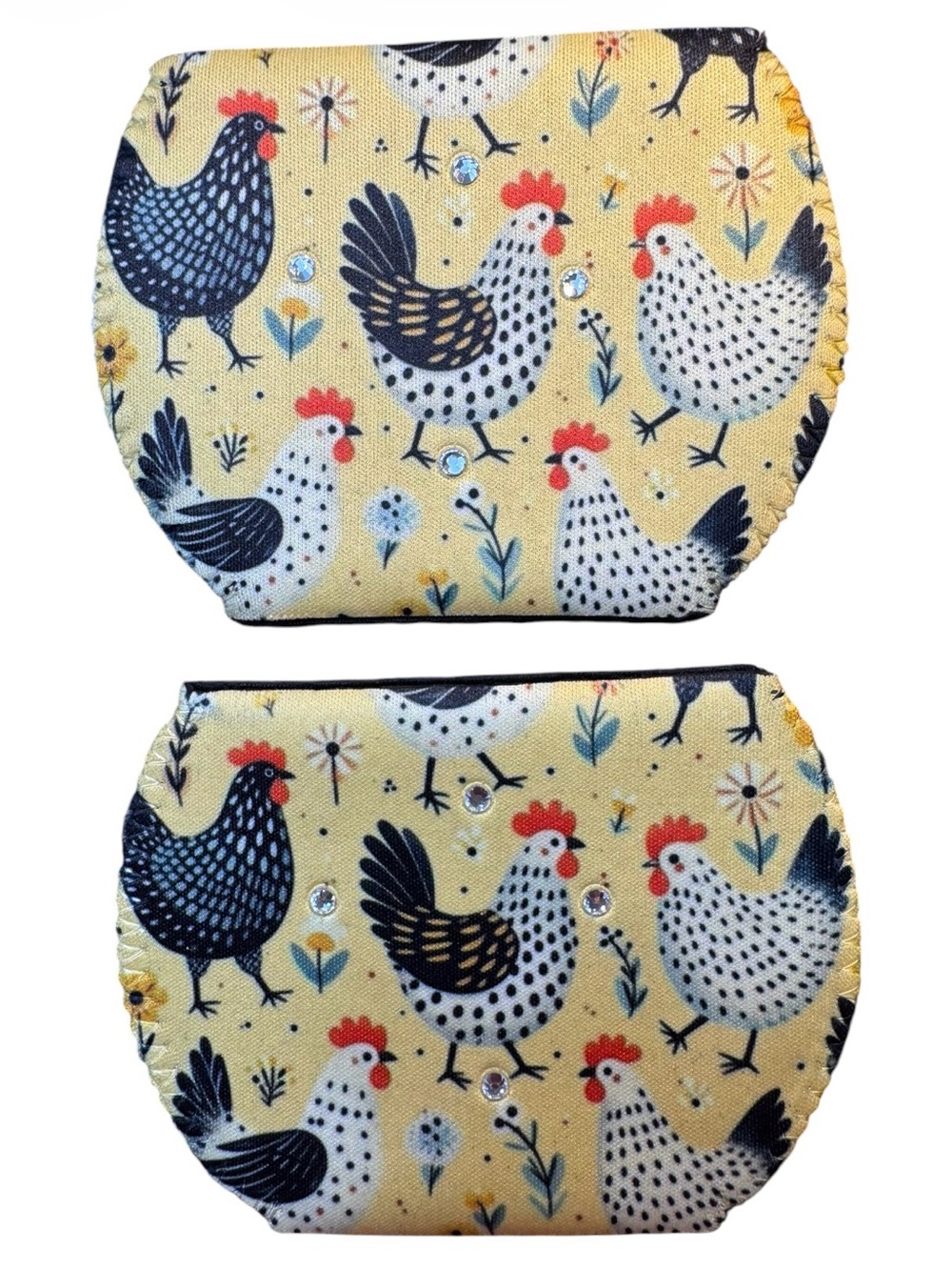 Chickens Yellow Set Of 2 Wine Glass Koozie Coolers Neoprene New